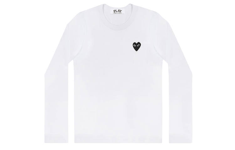 CDG Play T Shirts Men's White Crew Neck Moderate Straight Fit