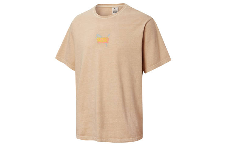 PUMA T Shirts Men's Peach Crew Neck Moderate Straight Fit