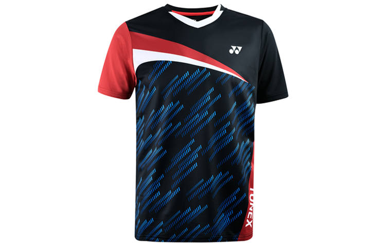 YONEX T Shirts Men's Black V Neck Moderate Straight Fit