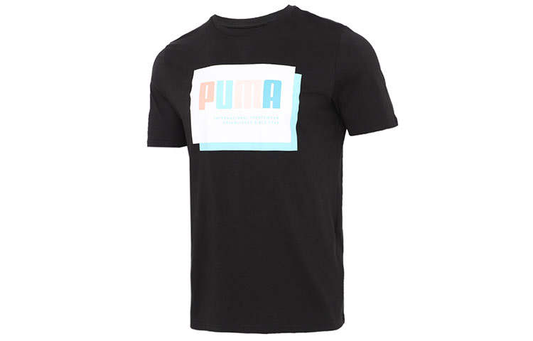 PUMA T Shirts Men's Black Crew Neck Moderate Straight Fit