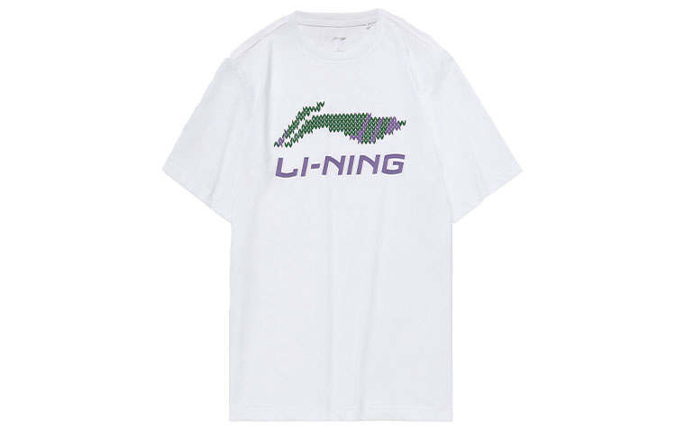 Li-Ning Li Ning T Shirts Men's White Crew Neck Moderate Straight Fit