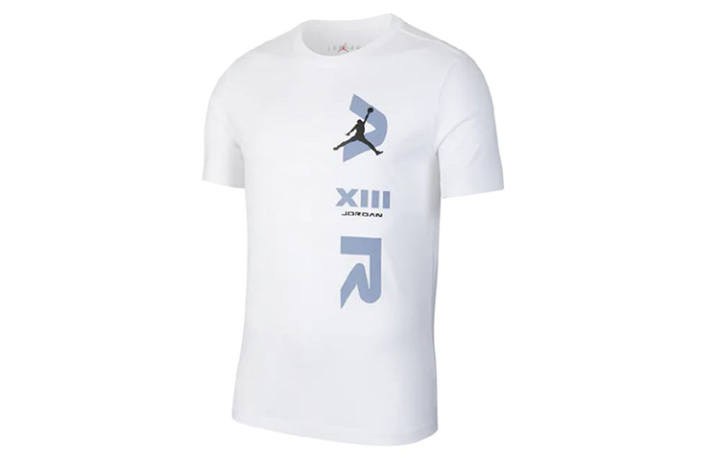 Jordan Jordan NIKE AJ13 T Shirts Men's White Crew Neck Moderate Straight Fit