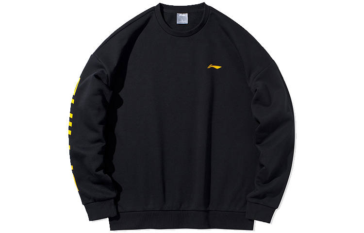 Li-Ning Li Ning Loose Fit, Fleece Lined, Round Neck, Long Sleeve Pullover Sweatshirt Unisex New Standard Black