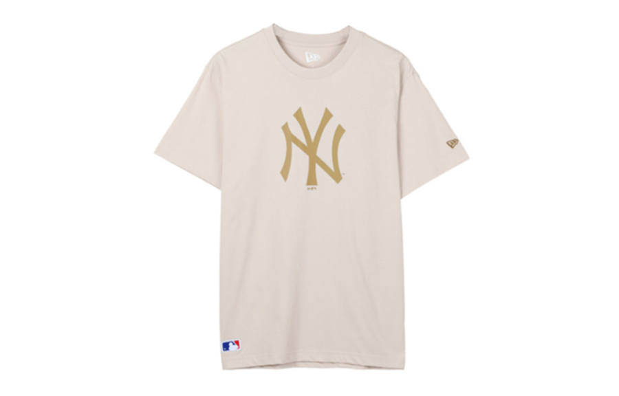 New Era T Shirts Unisex Beige Crew Neck Moderate Straight Fit