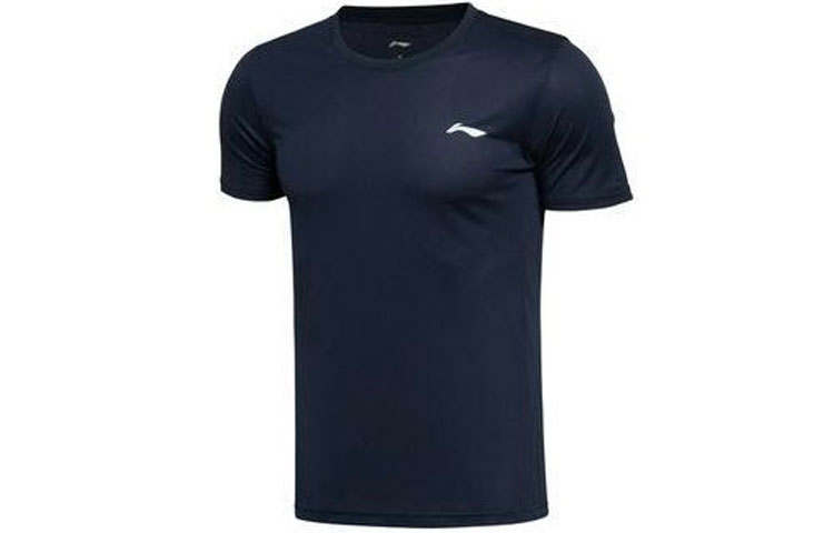 Li-Ning Li Ning T Shirts Men's Ink Blue Crew Neck Moderate Straight Fit