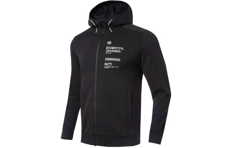 Li-Ning Li Ning Sweatshirts Men's New Standard Black Hooded Moderate Cardigan