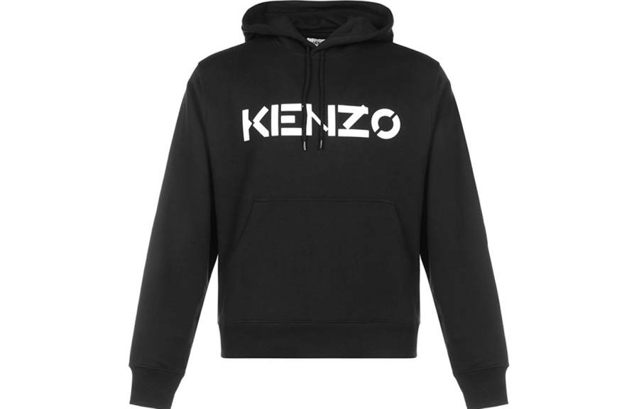 KENZO Letter Logo Sweatshirts Men's Black Hooded Moderate Heavyweight