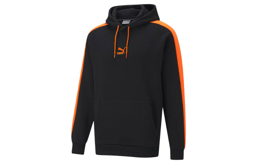 PUMA Sweatshirts Men's Black Orange Hooded Moderate Regular