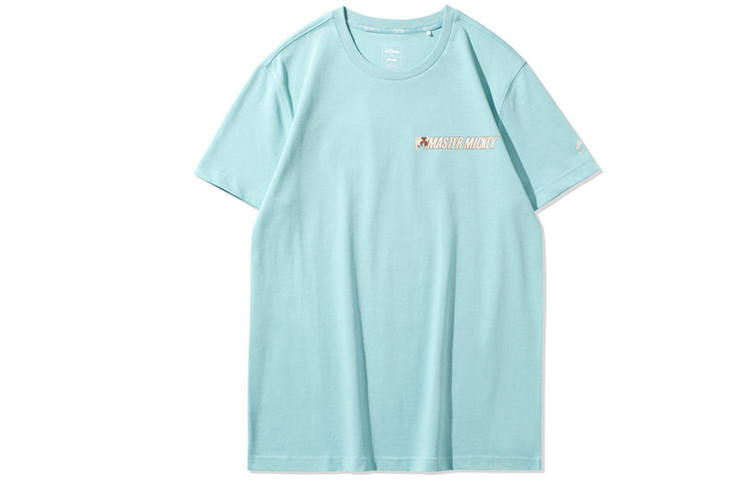 Li-Ning Li Ning T Shirts Men's Mist Blue Crew Neck Moderate Straight Fit