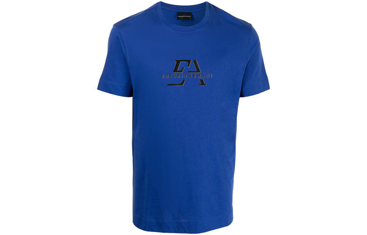EMPORIO ARMANI EA7 T Shirts Men's Sea Blue Crew Neck Moderate Straight Fit