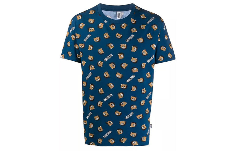 MOSCHINO T Shirts Men's Blue Crew Neck Moderate Straight Fit