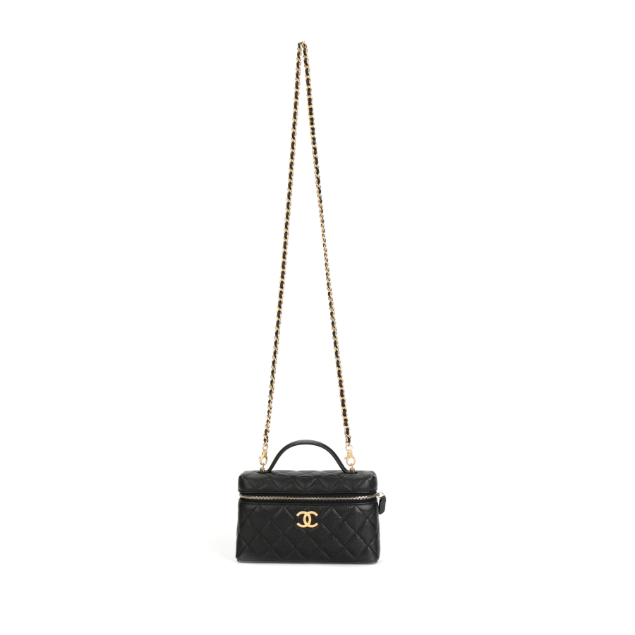 CHANEL Litchi Grain Cow Leather Shoulder Bag, Crossbody Bag, Handbag Women's Black