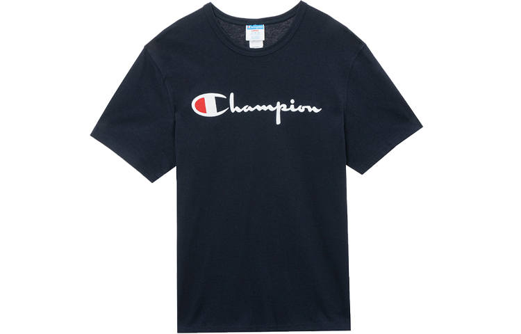 Champion Short Sleeved T Shirt US Version Unisex Navy Blue