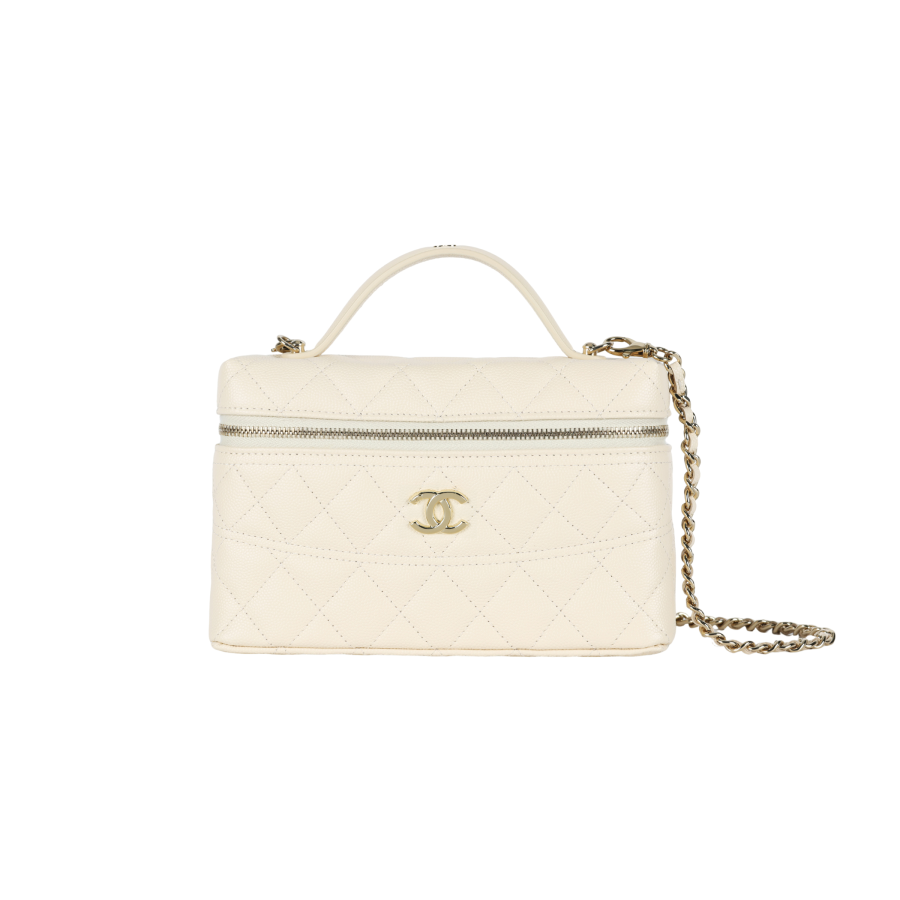 CHANEL Grain Cow Leather Material Gold Metal Shoulder Bag, Crossbody Bag, Handbag Women's Ivory