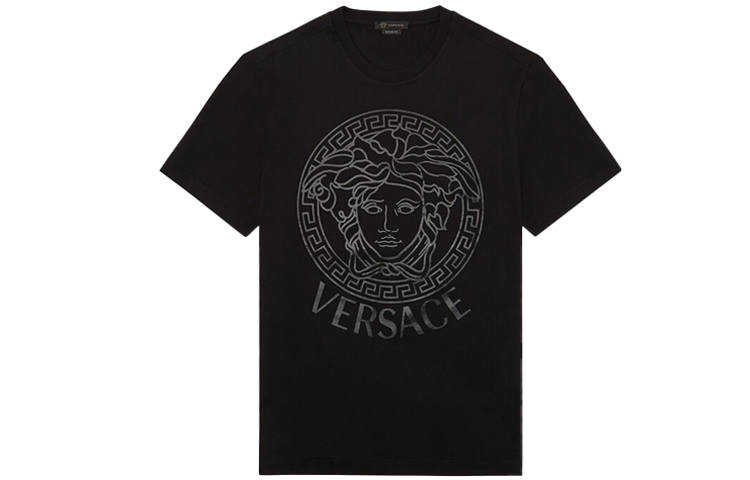 VERSACE T Shirts Men's Black Crew Neck Moderate Straight Fit