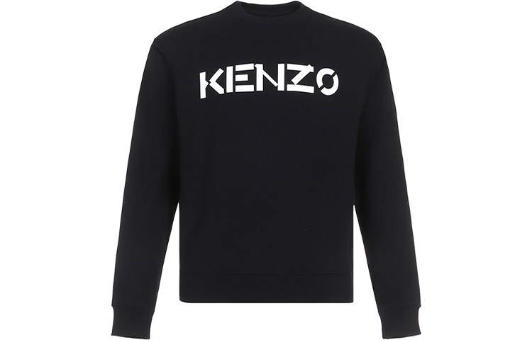 KENZO Letter Logo Sweatshirts Men's Black Crew Neck Moderate Heavyweight
