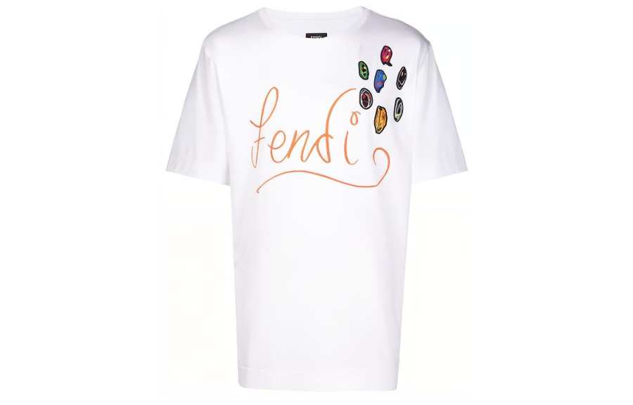 FENDI T Shirts Men's White Crew Neck Moderate Straight Fit