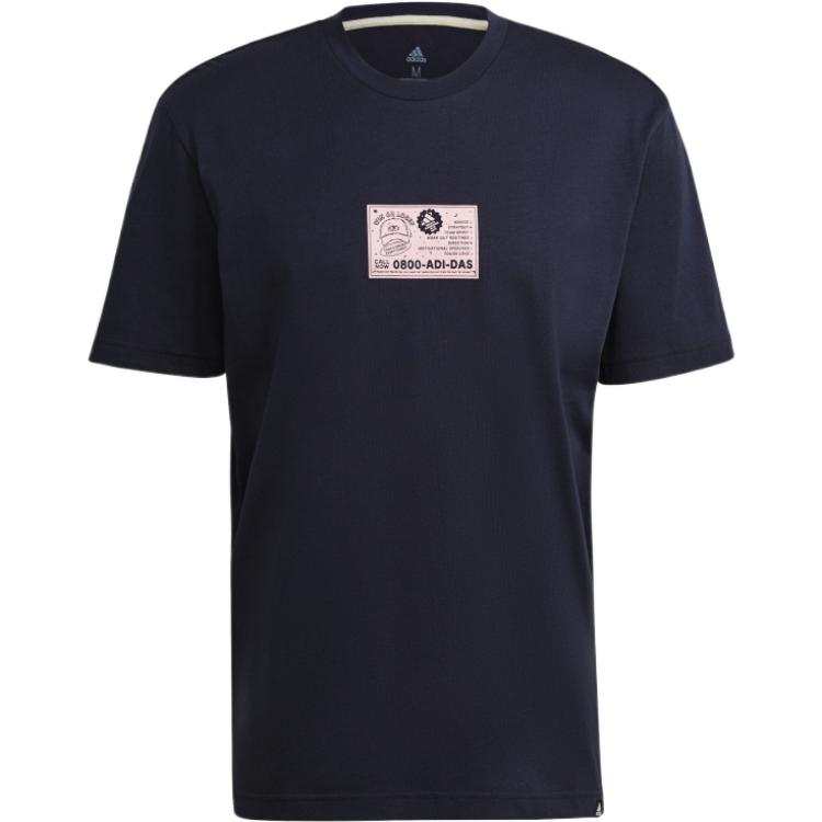 Adidas Adidas T Shirts Men's Ink Blue Crew Neck Moderate Straight Fit