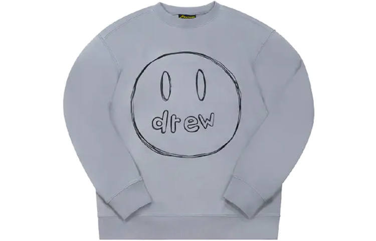 Drew House Sketch Mascot Sweatshirt Sketch Pullover Crew Neck Cartoon Smiley Face Logo Sports Fleece Lined Sweatshirt