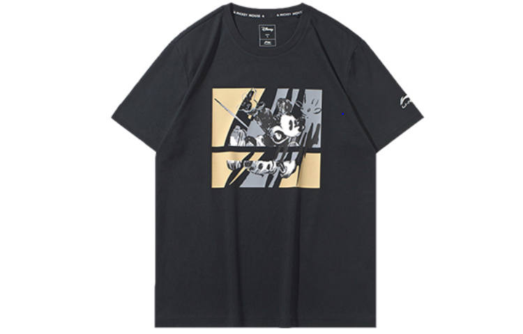 Li-Ning Li Ning T Shirts Men's Black Crew Neck Moderate Straight Fit