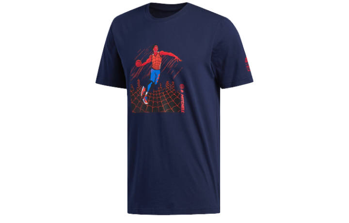 Adidas Adidas X MARVEL Collaboration T Shirts Men's College Navy Crew Neck Moderate Straight Fit