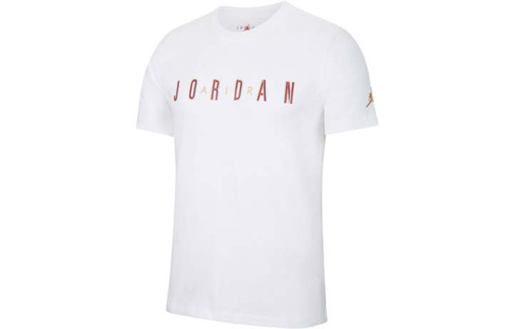 Jordan Jordan T Shirts Men's White/Metal Gold Crew Neck Moderate Straight Fit