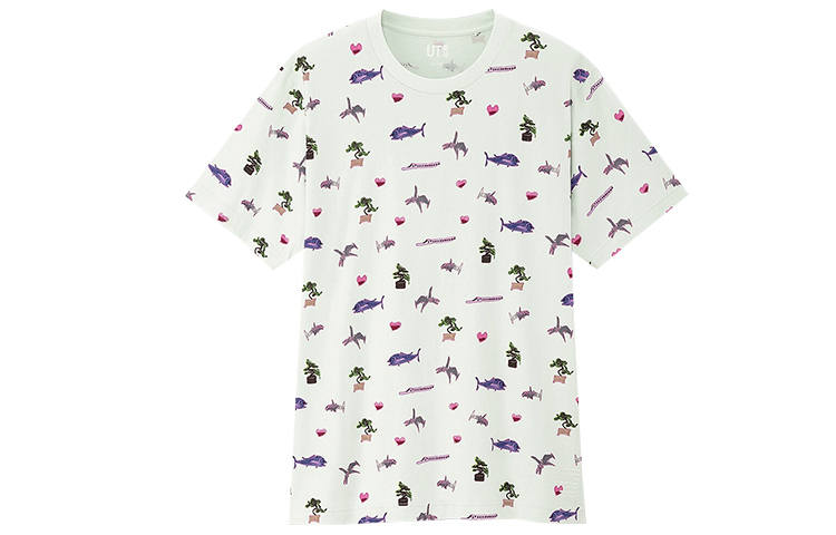 UNIQLO Print Straight Fit T Shirt Unisex Light Green