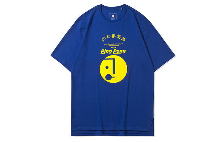 Li-Ning Li Ning T Shirts Men's Dark Blue Crew Neck Moderate Straight Fit