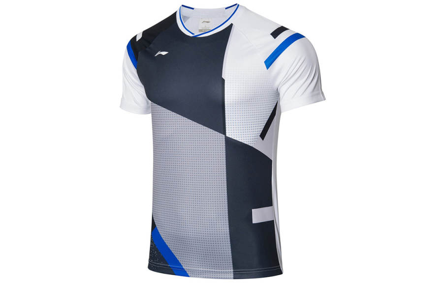 Li-Ning Li Ning T Shirts Men's White V Neck Moderate Straight Fit