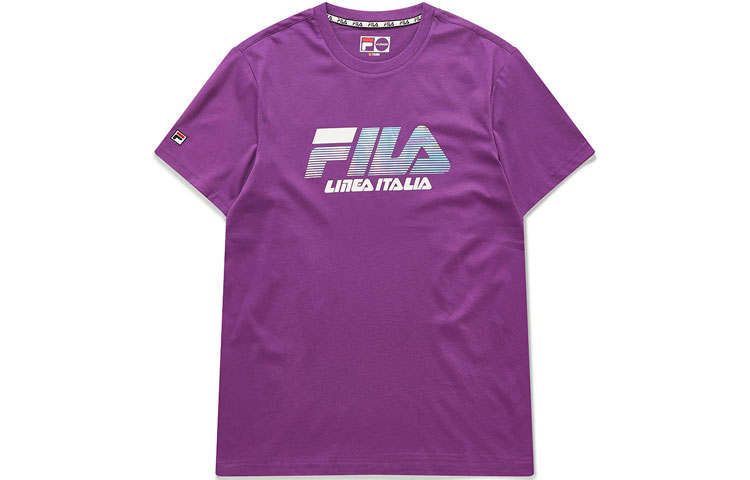 FILA FUSION T Shirts Unisex Grape Purple Crew Neck Moderate Straight Fit