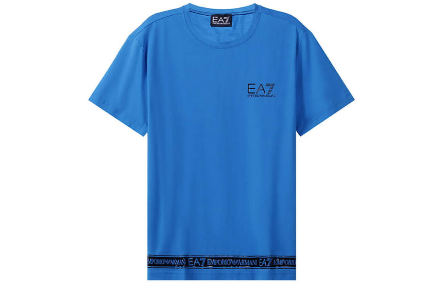 EMPORIO ARMANI T Shirts Men's Sky Blue Crew Neck Moderate Straight Fit