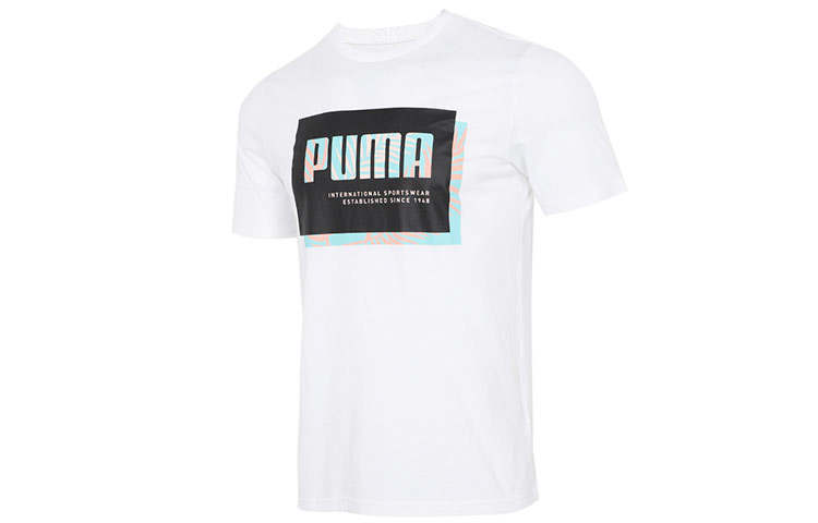 PUMA T Shirts Men's White Crew Neck Moderate Straight Fit