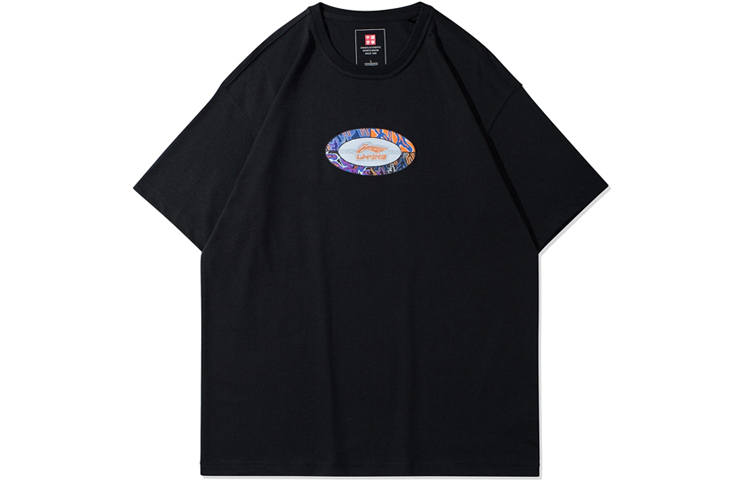 Li-Ning Li Ning T Shirts Men's Black Crew Neck Moderate Straight Fit