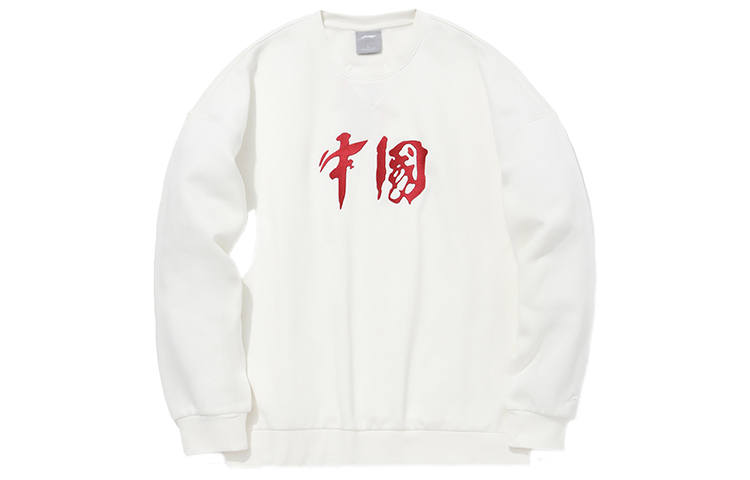 Li-Ning Li Ning Sports Fashion Collection Sweatshirts Unisex Ivory Crew Neck Moderate Regular