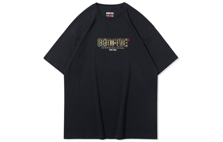 Li-Ning Li Ning T Shirts Men's Black Crew Neck Moderate Straight Fit