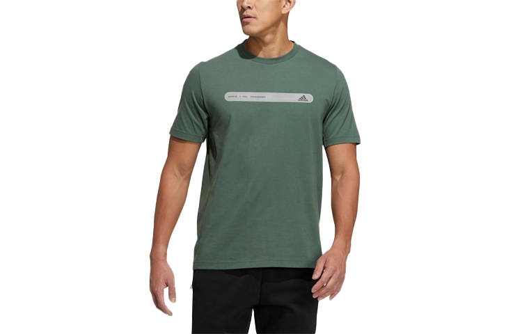 Adidas Adidas T Shirts Men's Green Crew Neck Moderate Straight Fit