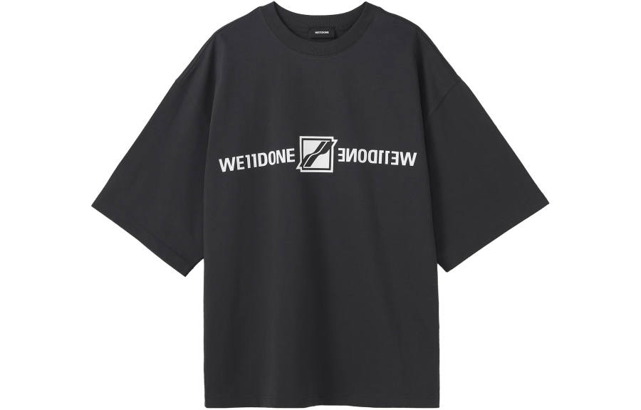 WE11DONE T Shirts Unisex Charcoal Gray Crew Neck Moderate Straight Fit