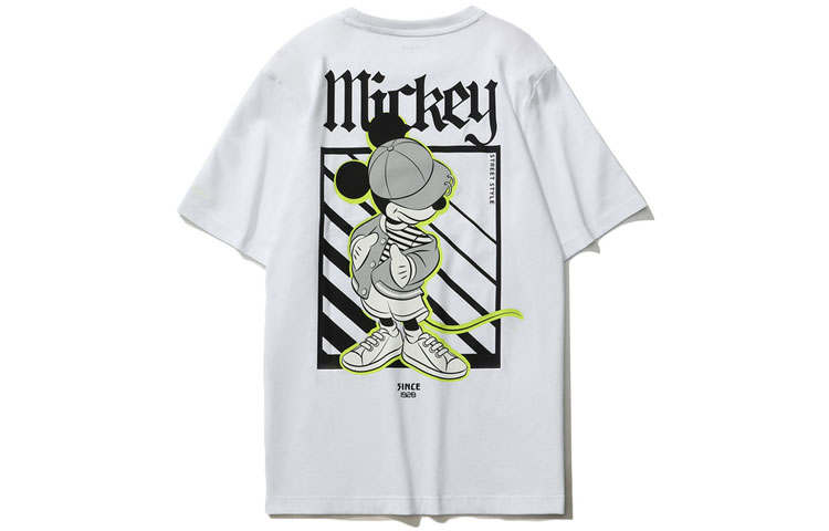 Li-Ning Li Ning X Disney Sports Fashion Collection T Shirts Unisex White Crew Neck Moderate Straight Fit