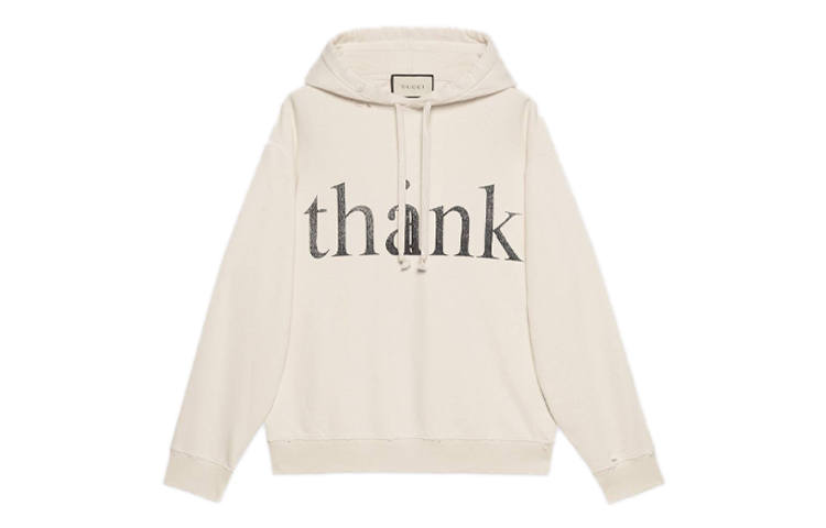 GUCCI 【Previous Season】Think/Thank print drawstring hoodie