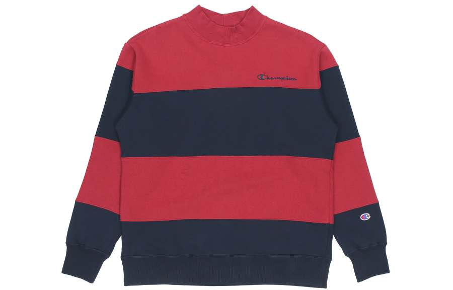 Champion Champion Script Logo Stripes Low Neckline Fleece Lined Crew Neck Pullover Sweatshirt Japan Version Unisex Red