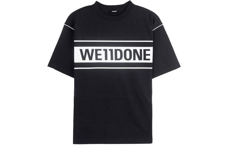 WE11DONE T Shirts Unisex Black Crew Neck Moderate Straight Fit