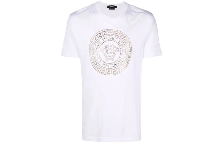 VERSACE T Shirts Men's White Crew Neck Moderate Straight Fit
