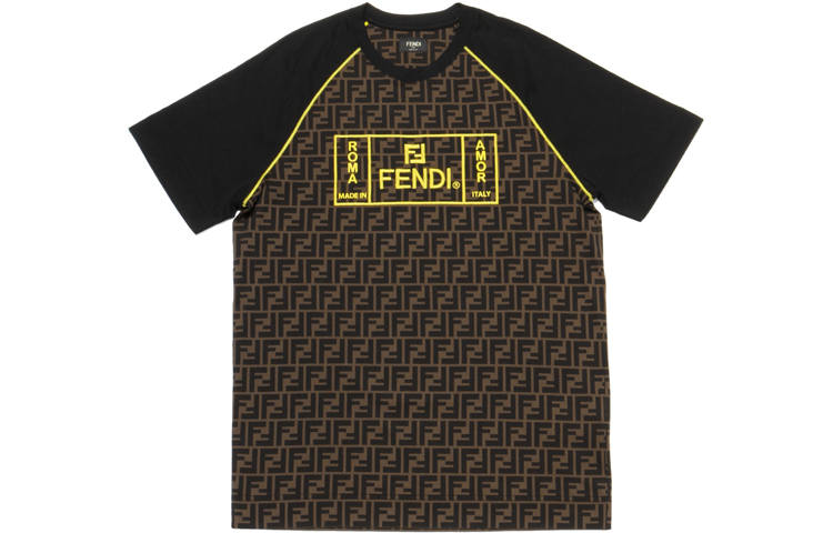FENDI T Shirts Men's Brown Crew Neck Moderate Straight Fit