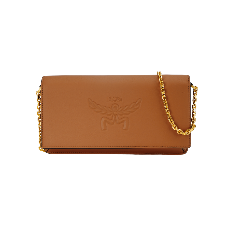 MCM Cow Leather Chain Bag, Small Square Bag, Handbag, Crossbody Bag, Shoulder Bag Large Women's Orange