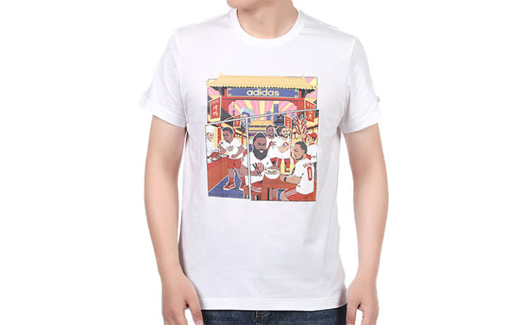 Adidas Adidas T Shirts Men's White Crew Neck Moderate Straight Fit