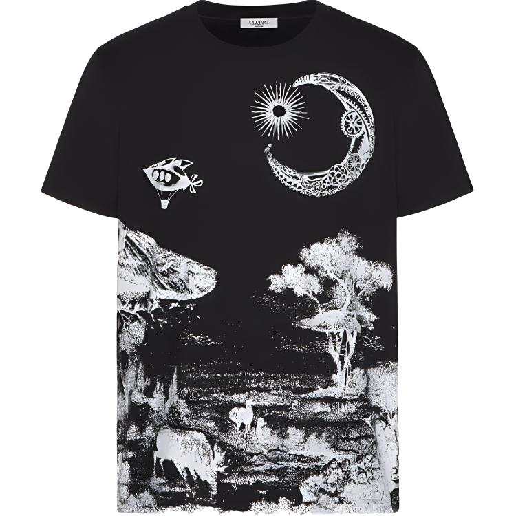 Valentino T Shirts Men's Black Crew Neck Moderate Straight Fit