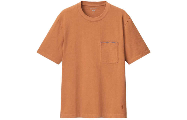 UNIQLO T Shirts Men's Bright Orange Crew Neck Moderate