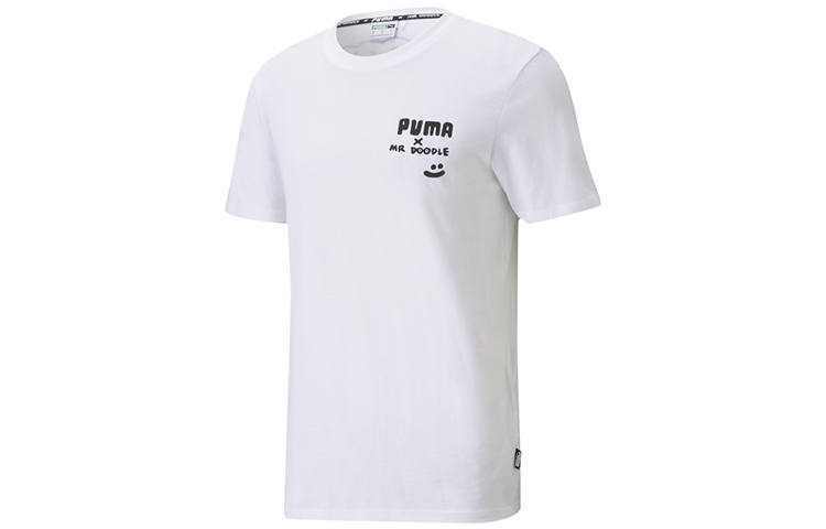 PUMA X Mr Doodle T Shirts Men's White Crew Neck Moderate Straight Fit