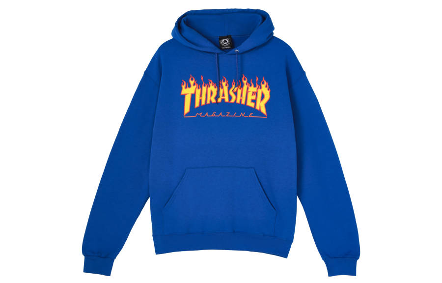 Thrasher Thrasher Flame Logo Hood Royal Classic Pullover Flame Hooded Fleece Lined Sweatshirt US Version Unisex Blue