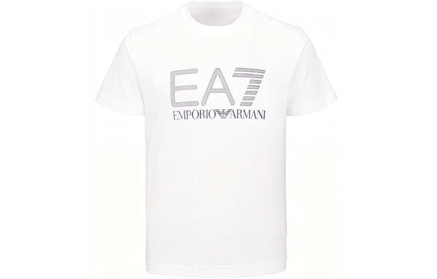 EMPORIO ARMANI EA7 T Shirts Men's White Crew Neck Moderate Straight Fit